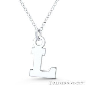 Initial Letter "L" 22x12mm (0.8in x 0.5in) Charm Pendant in .925 Sterling Silver
